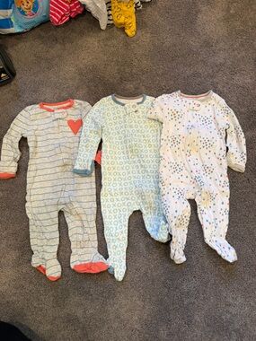 Baby Girls' Printed Footed One-Piece Sleepers - Coral & Teal Mix